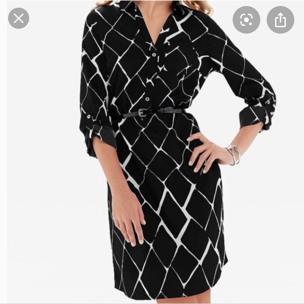 The Limited Ashton Long Sleeve Button Closure Collared Shirt Dress Black & White